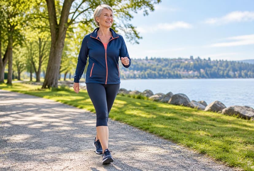 Active woman walking confidently outdoors